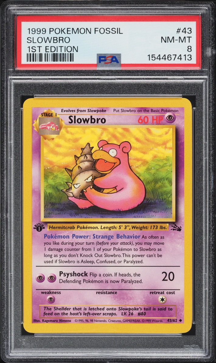 1999 Pokemon Fossil 1st Edition Slowbro #43 PSA 8 NM-MT