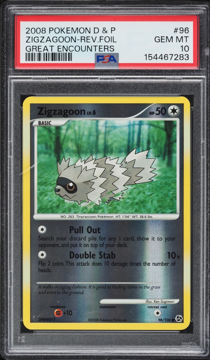 2008 Pokemon Diamond & Pearl Great Encounters Reverse Holo Zigzagoon #96 PSA 10 GEM MINT