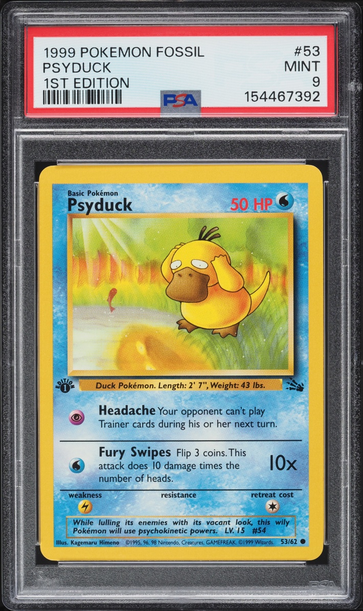 1999 Pokemon Fossil 1st Edition Psyduck #53 PSA 9 MINT