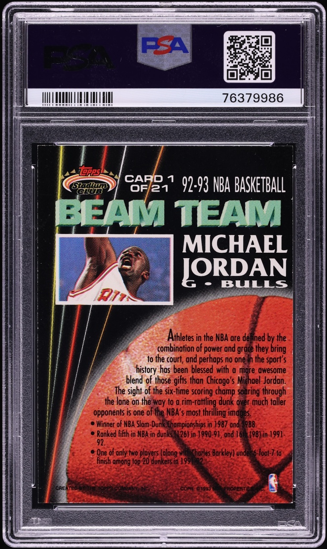 1992 Stadium Club Beam Team Members Only Michael Jordan #1 PSA 9 MINT