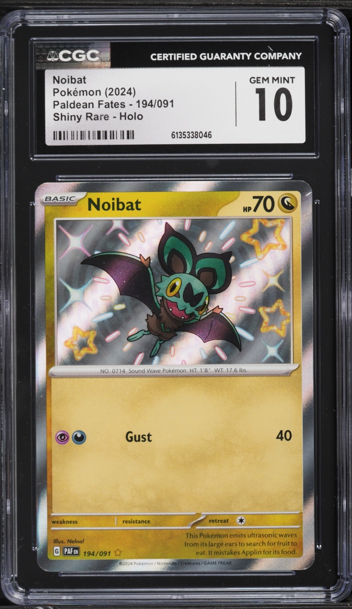 2024 Pokemon Scarlet & Violet Paldean Fates Shiny Rare Noibat #194 CGC 10 GEM MINT