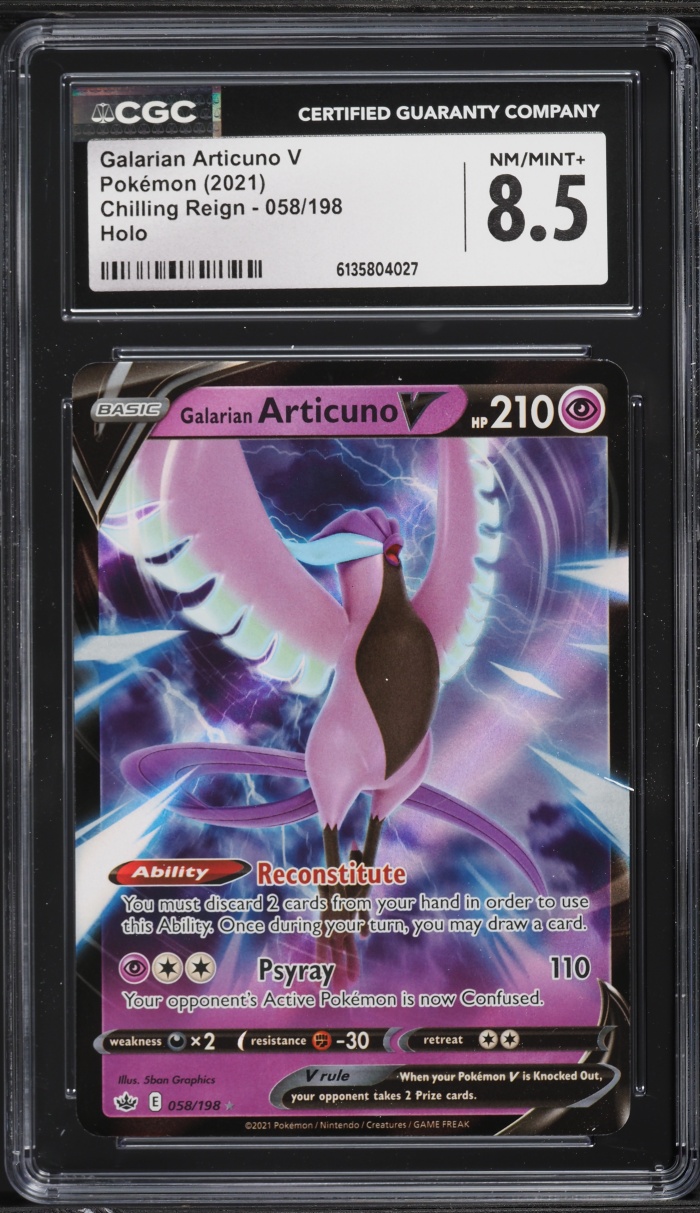 2021 Pokemon Sword & Shield Chilling Reign Holo Galarian Articuno V #058 CGC 8.5 NM-MT+