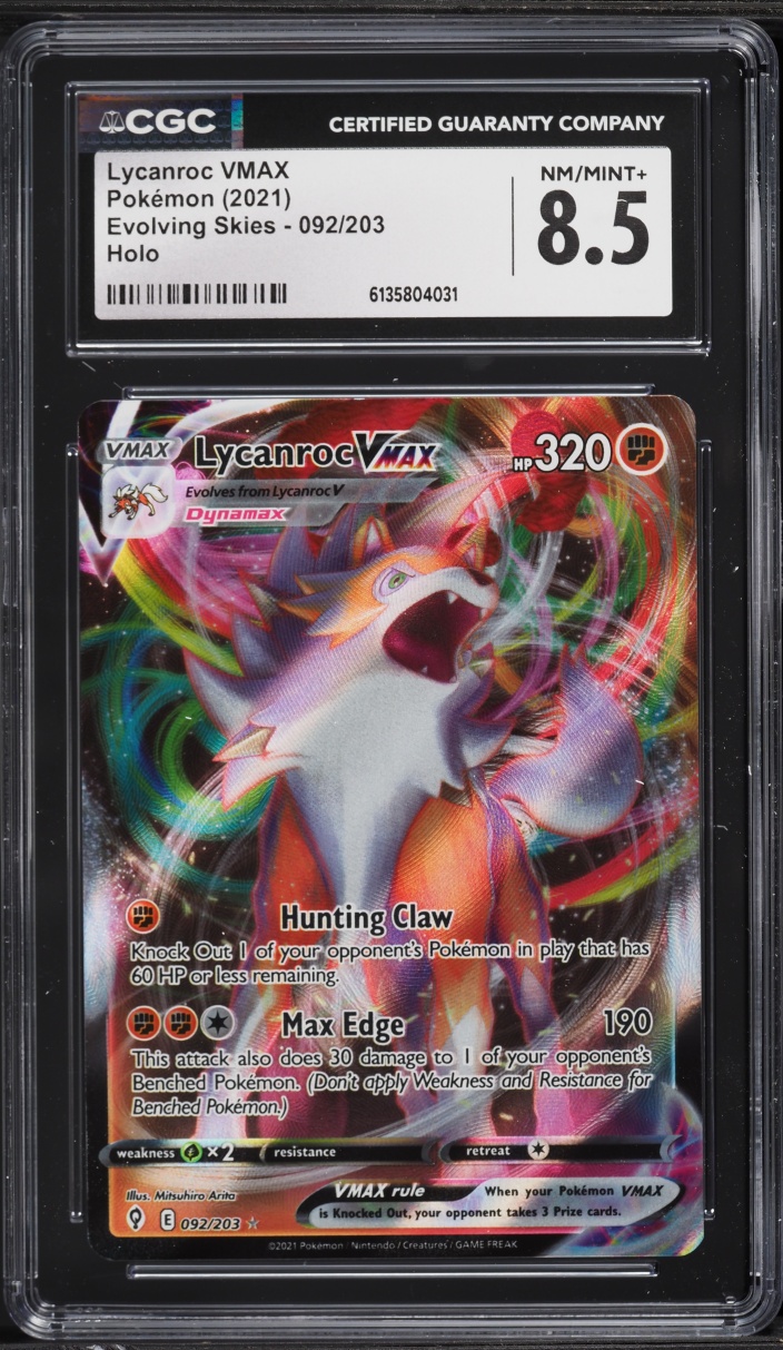 2021 Pokemon Sword & Shield Evolving Skies Full Art Lycanroc VMAX #92 CGC 8.5 NM-MT+