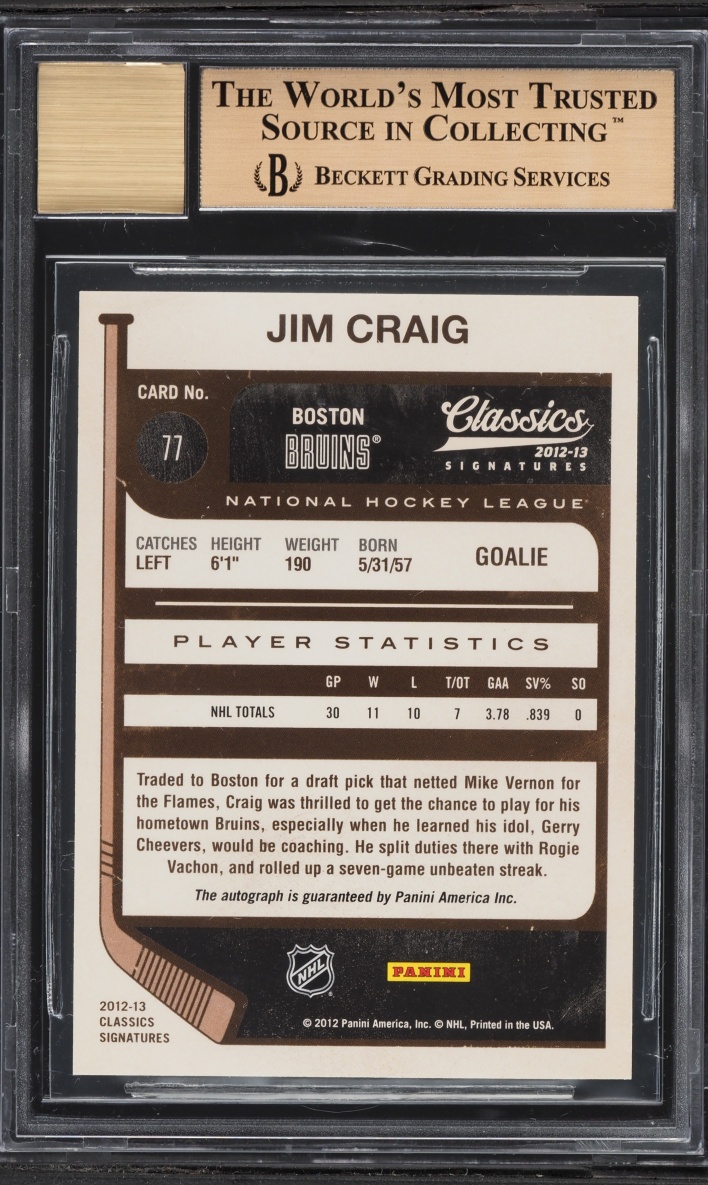 2012 Classics Signatures Jim Craig AUTO #77 BGS 9.5 GEM MINT