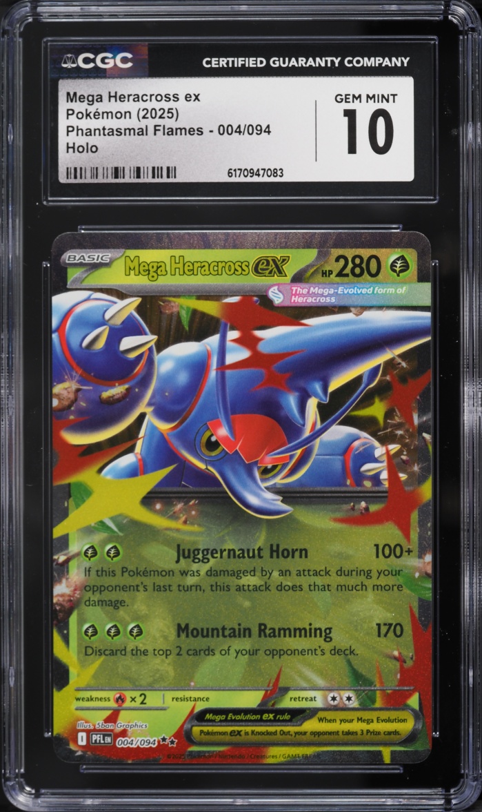 2025 Pokemon Mega Evolution Phantasmal Flames Holo Mega Heracross EX #4 CGC 10 GEM MINT