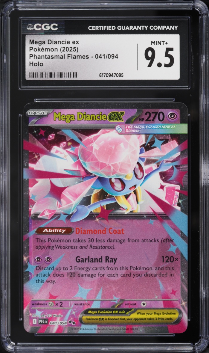 2025 Pokemon Mega Evolution Phantasmal Flames Holo Mega Diancie EX #41 CGC 9.5 MINT+