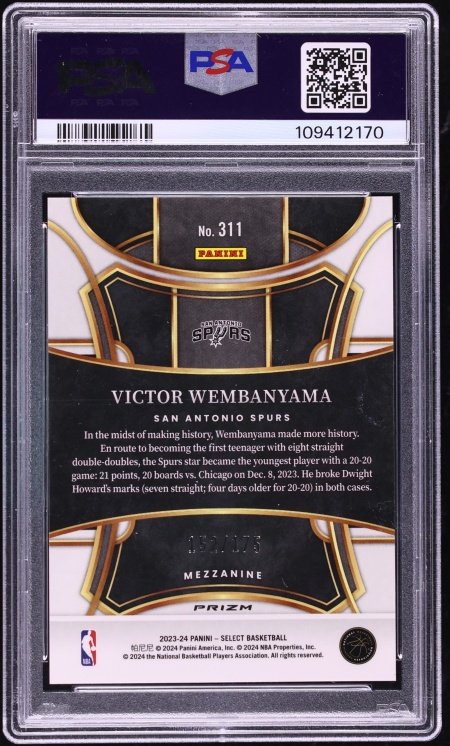 2023 Select Mezzanine Purple Flash Victor Wembanyama ROOKIE /175 #311 PSA 10 GEM MINT
