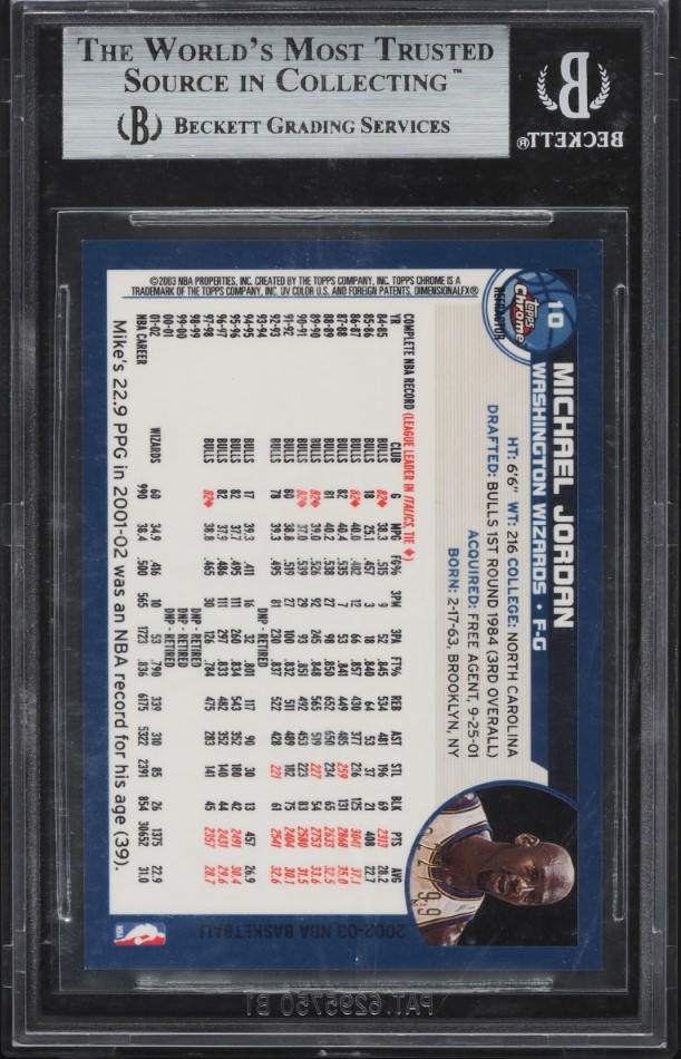 2002 Topps Chrome Black Refractor Michael Jordan /99 #10 BGS 9 MINT
