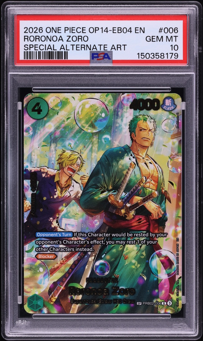 2026 One Piece The Azure Sea's Seven Special Alt Art Roronoa Zoro #PRB02-006 PSA 10 GEM MINT