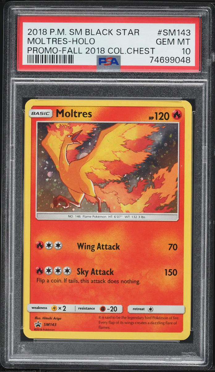 2018 Pokemon SM Black Star Promo Fall '18 Collectors Chest Holo Moltres #SM143 PSA 10 GEM MINT