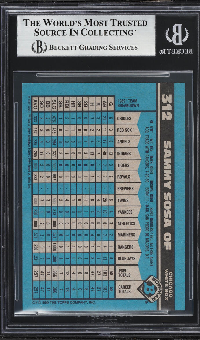 1990 Bowman Sammy Sosa ROOKIE #312 BAS BGS 7.5 NRMT+
