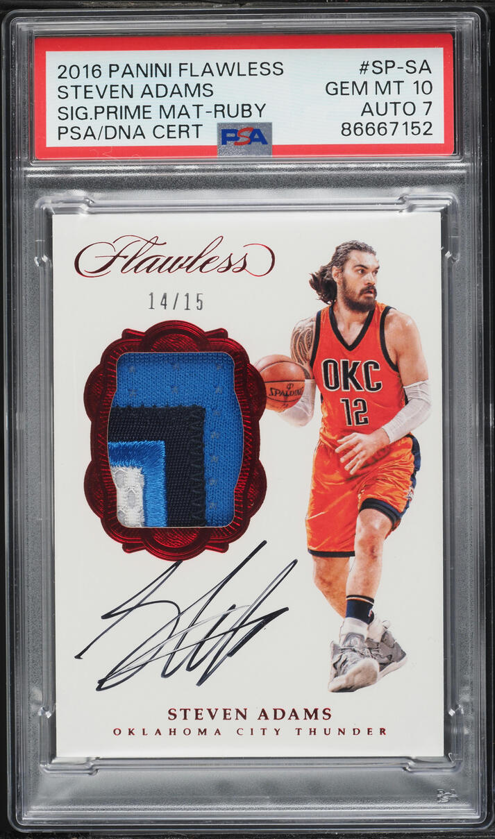 2016 Panini Flawless Prime Ruby Steven Adams PATCH AUTO DNA 7 /15 #SP-SA PSA 10 GEM MINT