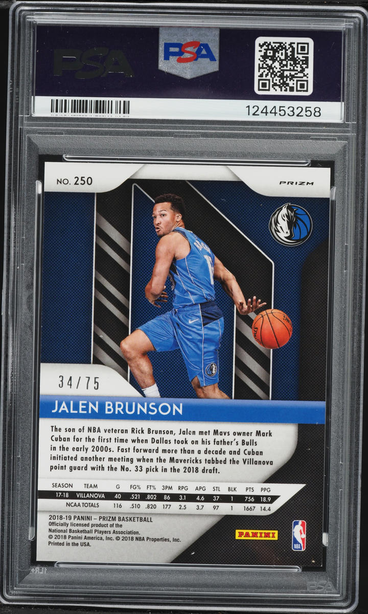 2018 Panini Prizm Purple Jalen Brunson ROOKIE /75 #250 PSA 9 MINT