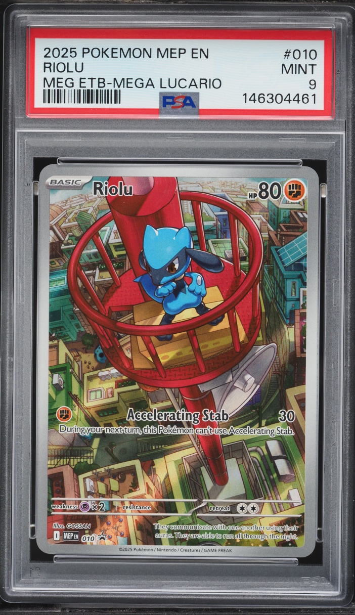 2025 Pokemon Mega Evolution Promo ETB Mega Lucario Full Art Riolu #10 PSA 9 MINT