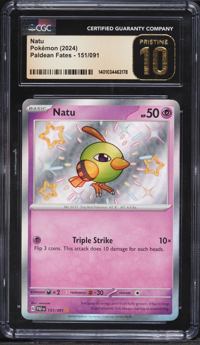 2024 Pokemon Scarlet & Violet Paldean Fates Shiny Rare Natu #151 CGC 10 PRISTINE