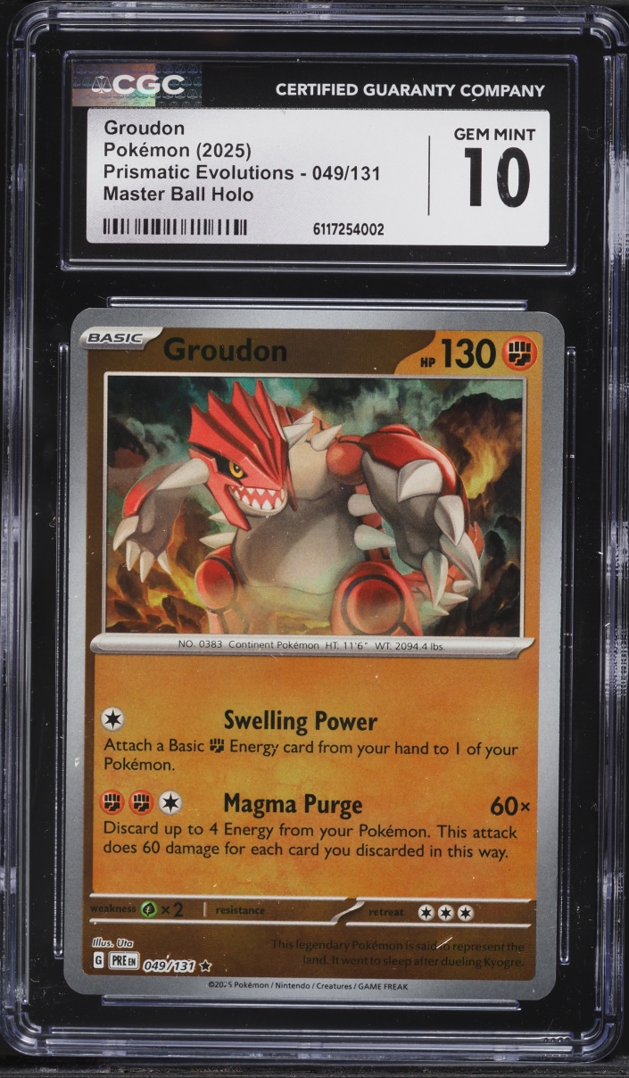 2025 Pokemon Scarlet & Violet Prismatic Evolutions Master Ball Holo Groudon #49 CGC 10 GEM MINT