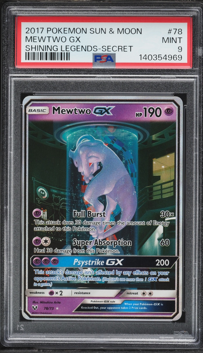 2017 Pokemon Sun & Moon Shining Legends Mewtwo GX #78 PSA 9 MINT