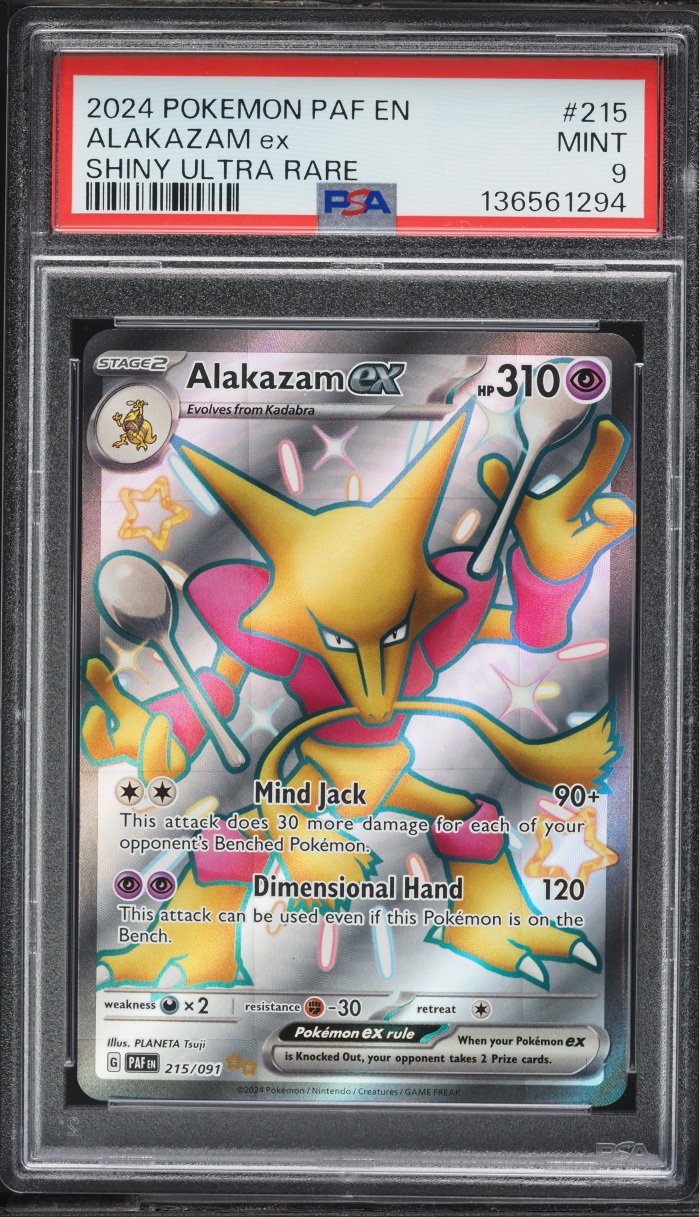 2024 Pokemon Scarlet & Violet Paldean Fates Full Art Alakazam ex #215 PSA 9 MINT