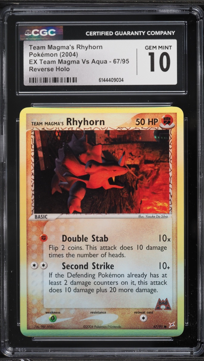 2004 Pokemon EX Team Magma Vs Aqua Reverse Holo Team Magma's Rhyhorn #67 CGC 10 GEM MINT