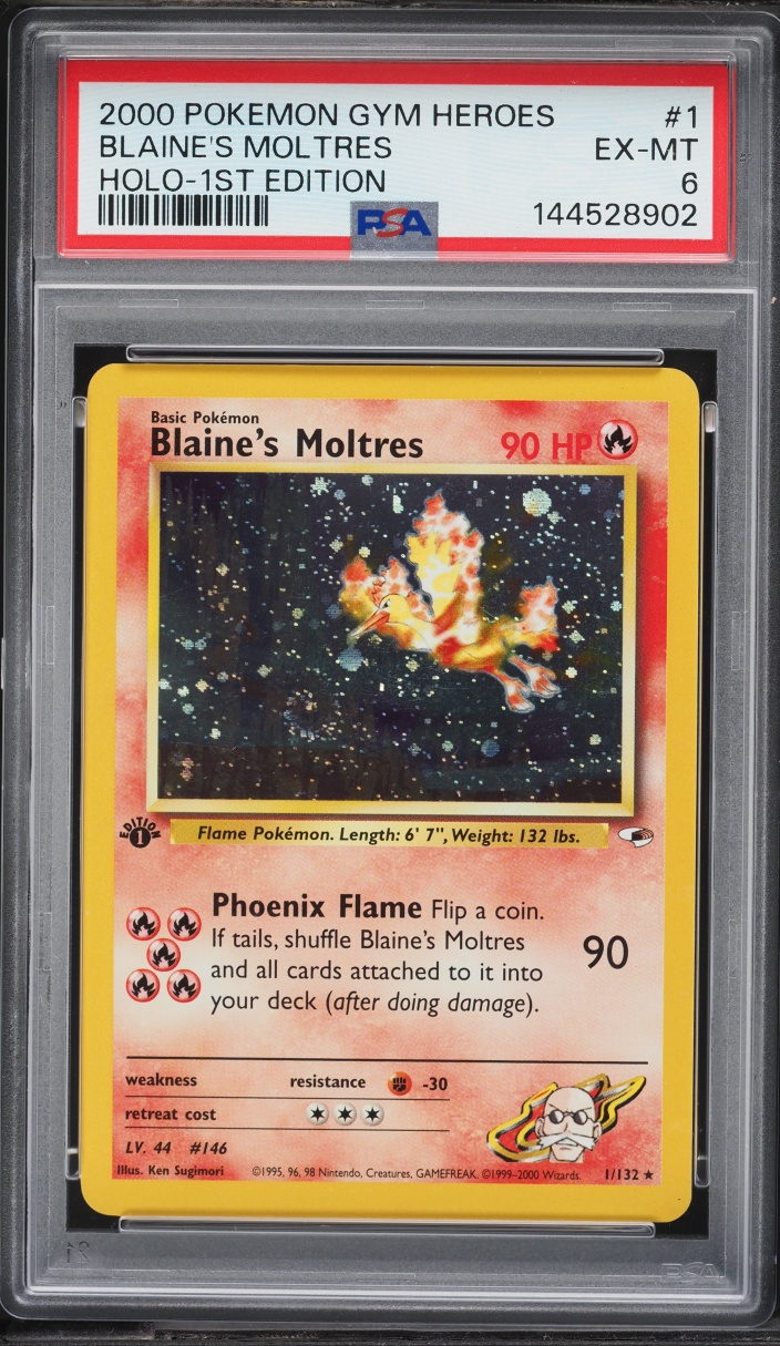 2000 Pokemon Gym Heroes 1st Edition Holo Blaine's Moltres #1 PSA 6 EXMT