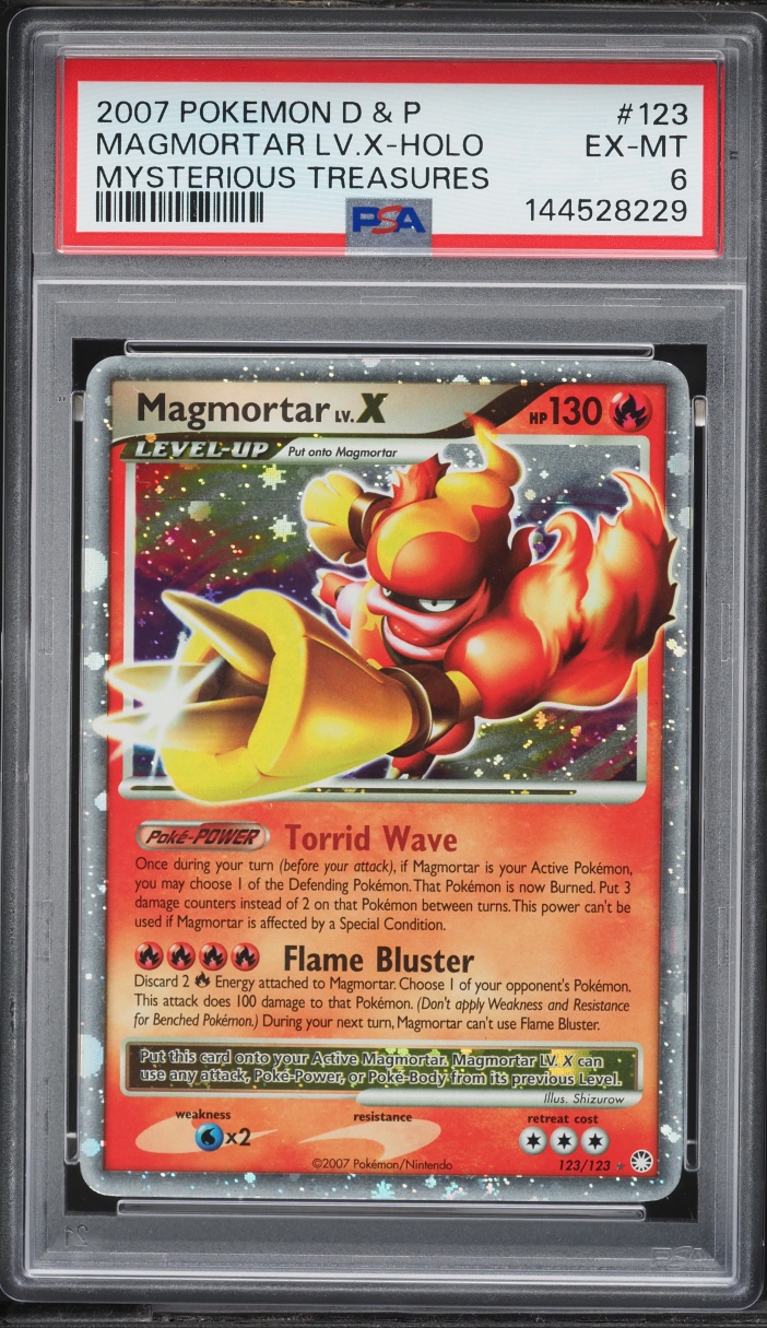 2007 Pokemon Diamond & Pearl Mysterious Treasures Holo Magmortar LV. X #123 PSA 6 EXMT