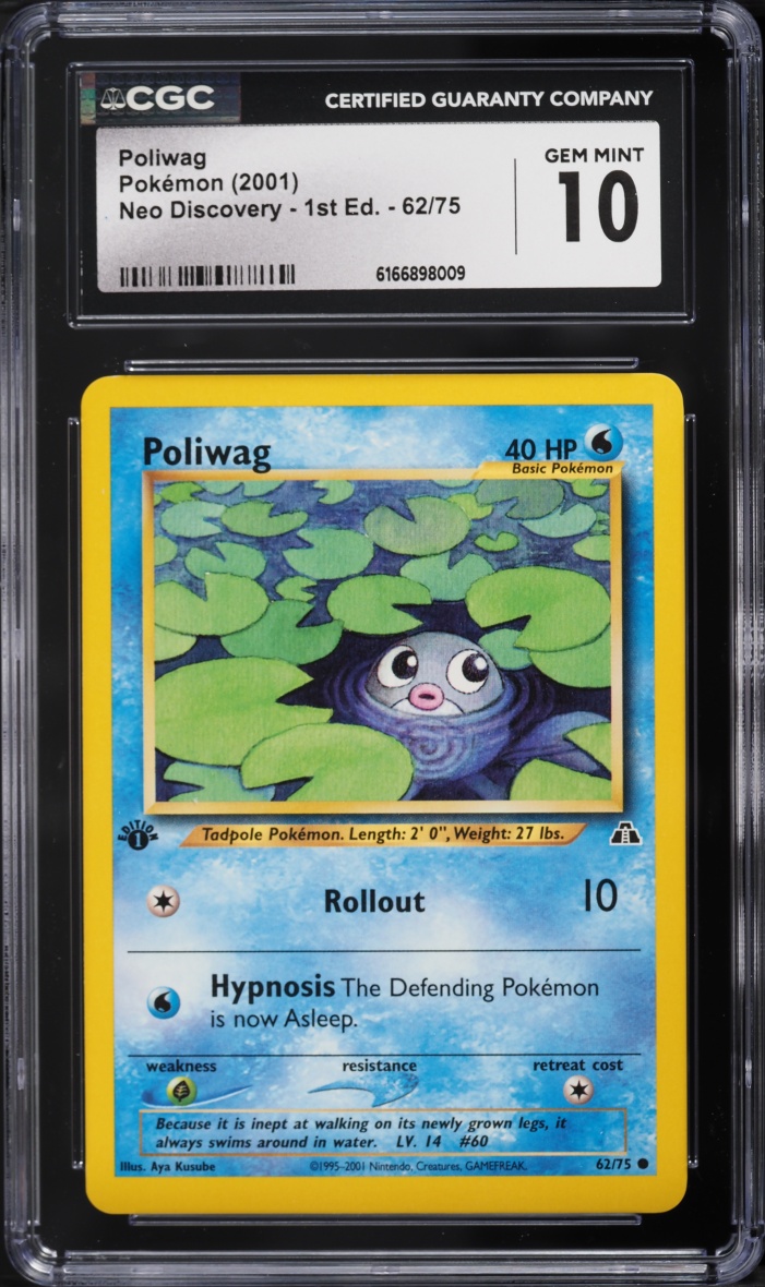2001 Pokemon Neo Discovery 1st Edition Poliwag #62 CGC 10 GEM MINT