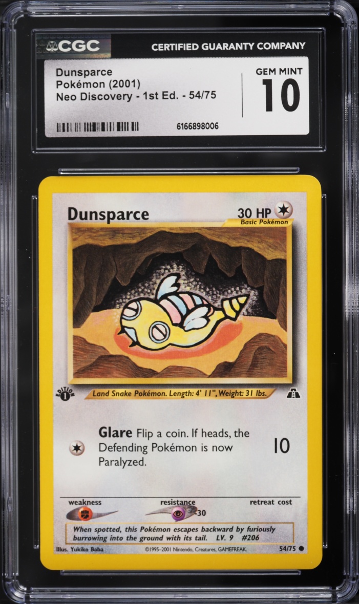 2001 Pokemon Neo Discovery 1st Edition Dunsparce #54 CGC 10 GEM MINT