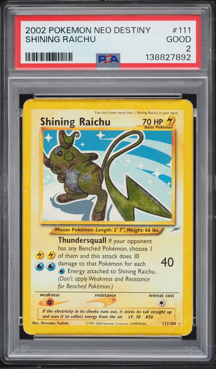 2002 Pokemon Neo Destiny Shining Raichu #111 PSA 2 GD