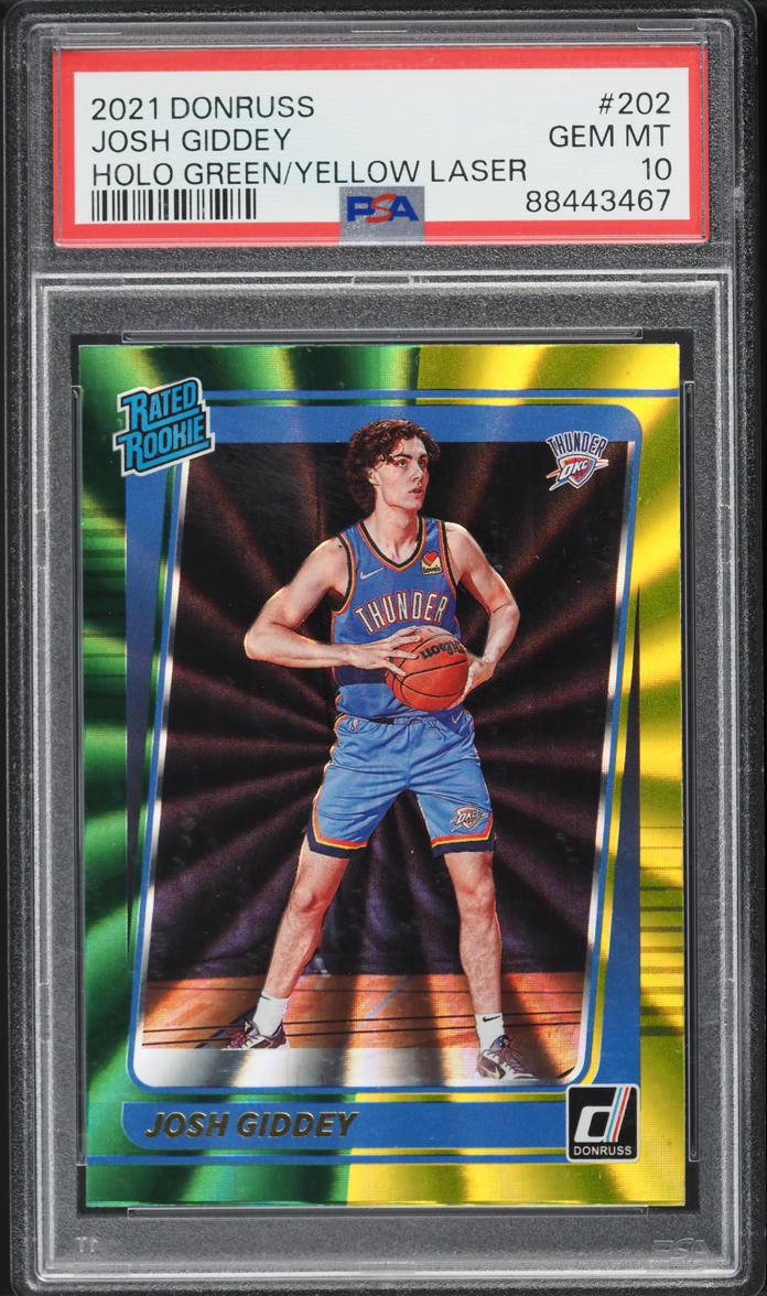 2021 Donruss Holo Green Yellow Laser Josh Giddey ROOKIE #202 PSA 10 GEM MINT