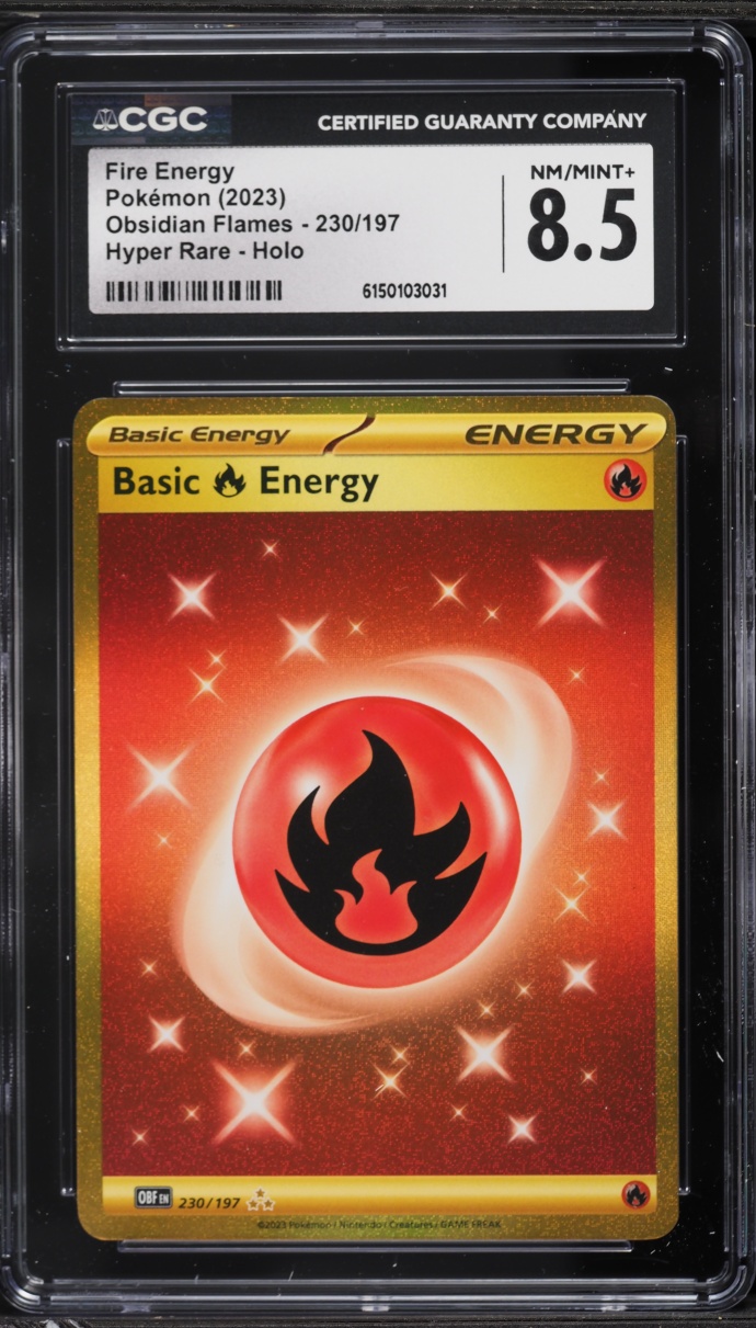 2023 Pokemon Scarlet & Violet Obsidian Flames Gold Rare Basic Fire Energy #230 CGC 8.5 NM-MT+