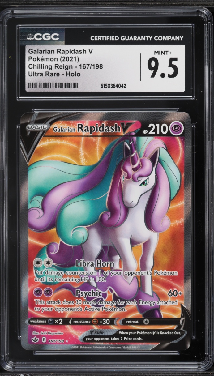 2021 Pokemon Sword & Shield Chilling Reign Full Art Galarian Rapidash V #167 CGC 9.5 MINT+