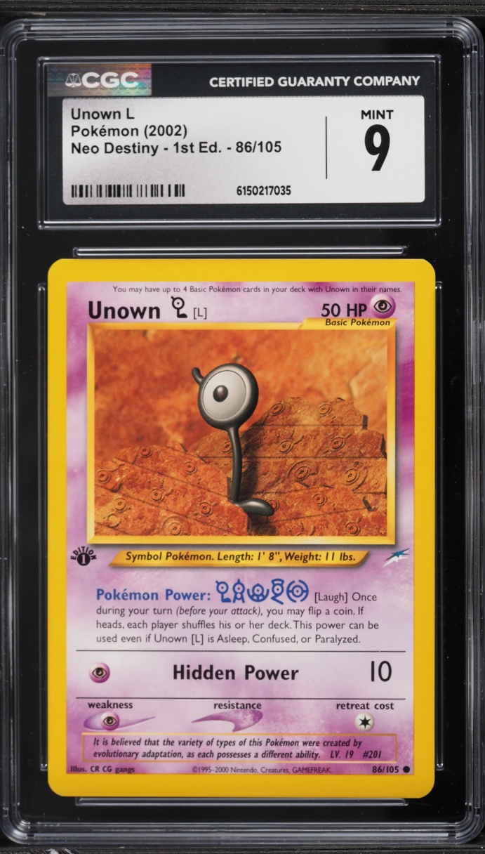 2002 Pokemon Neo Destiny 1st Edition Unown L #86 CGC 9 MINT