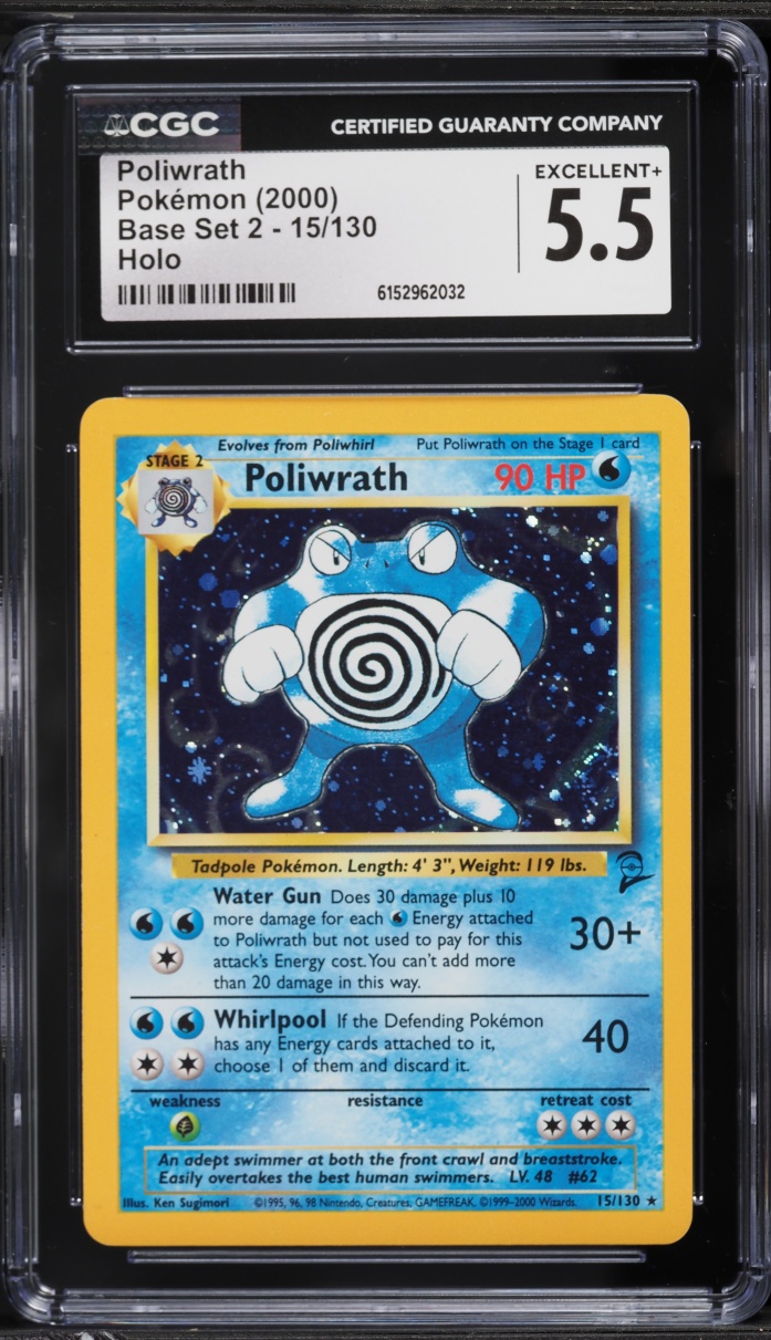 2000 Pokemon Base Set 2 Holo Poliwrath #15 CGC 5.5 EX+
