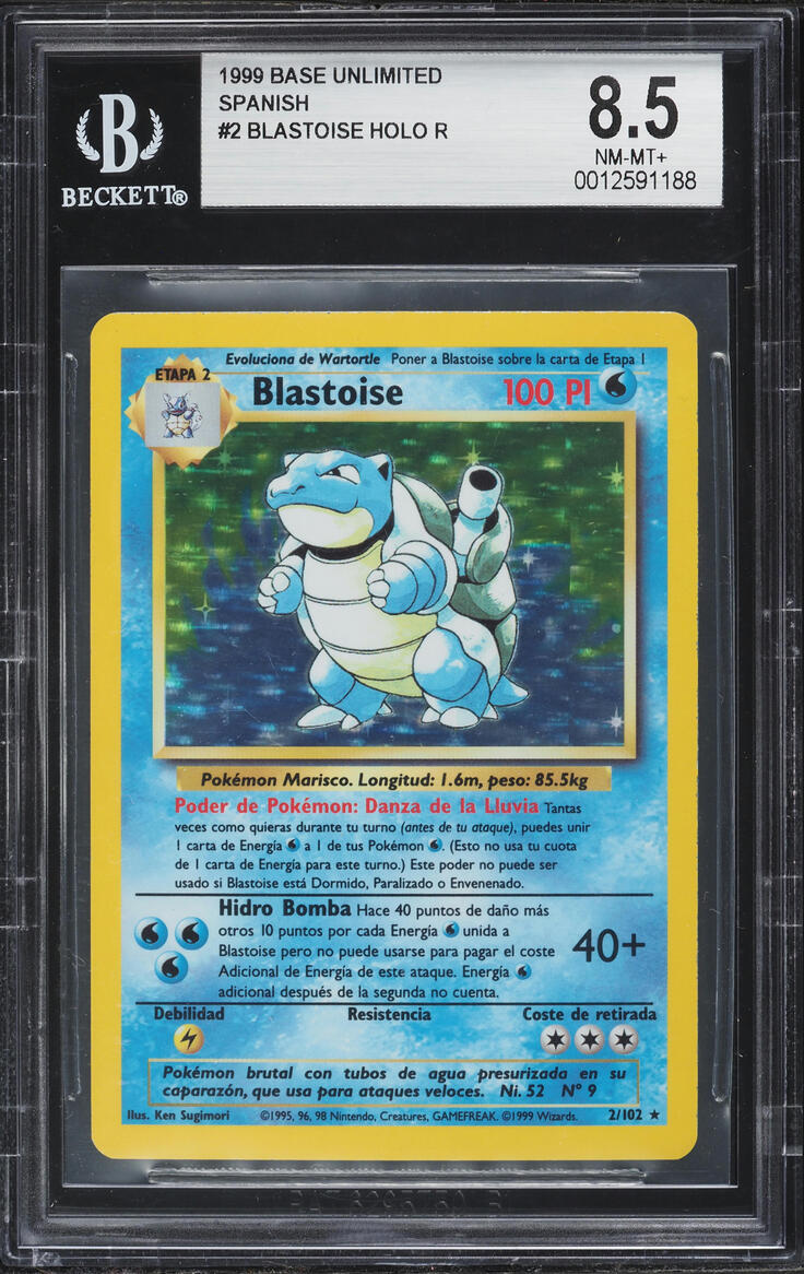 1999 Pokemon Spanish Base Set Holo Blastoise #2 BGS 8.5 NM-MT+
