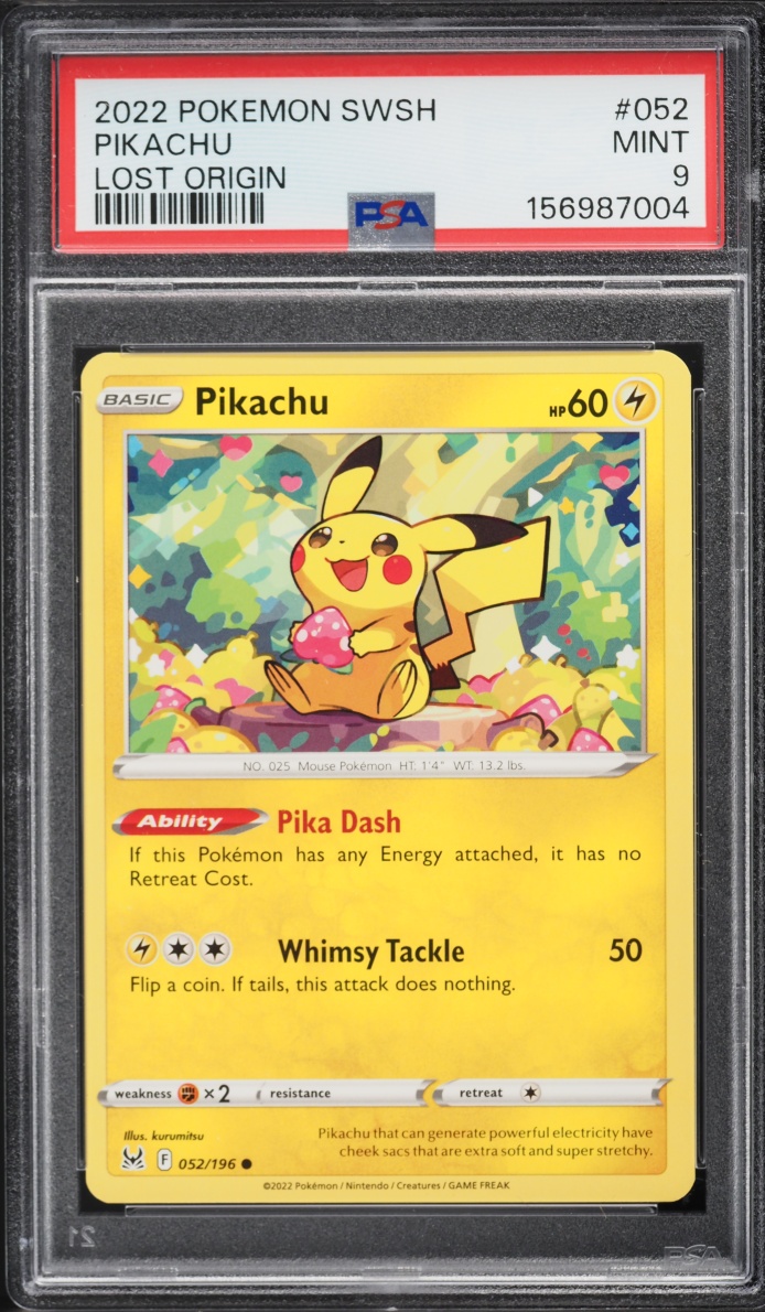 2022 Pokemon Sword & Shield Lost Origin Pikachu #52 PSA 9 MINT
