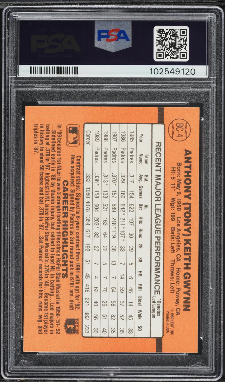 1990 Donruss MVP Tony Gwynn #BC-4 PSA 8 NM-MT