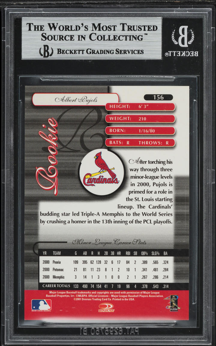 2001 Donruss Elite Albert Pujols ROOKIE /1000 #156 BGS 9 MINT
