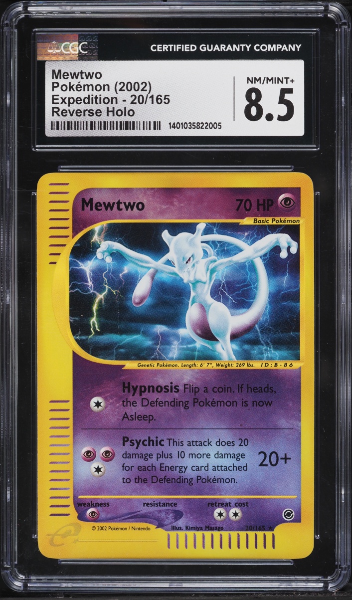 2002 Pokemon Expedition Reverse Holo Mewtwo #20 CGC 8.5 NM-MT+