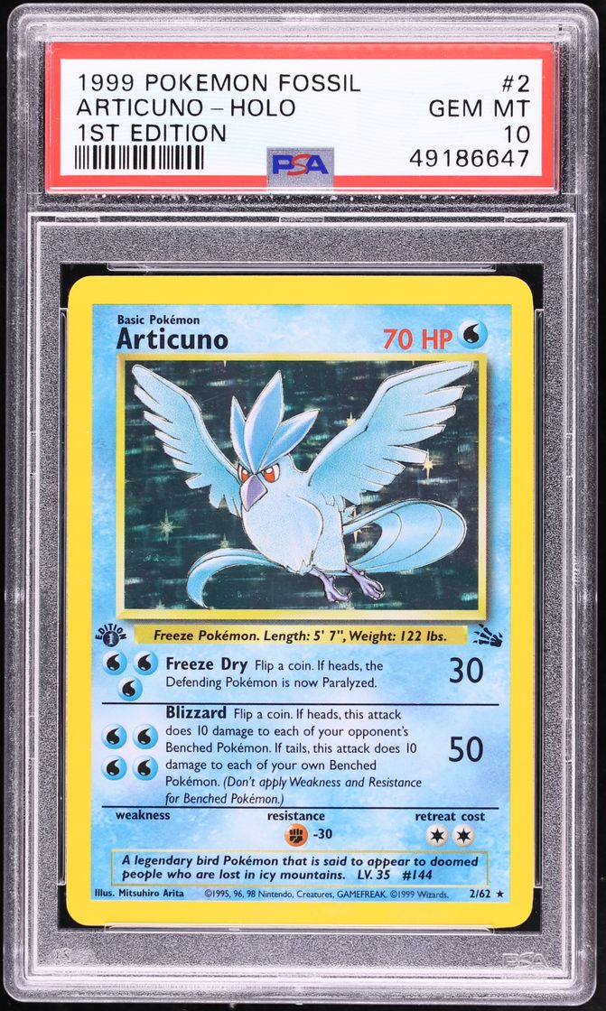 1999 Pokemon Fossil 1st Edition Holo Articuno #2 PSA 10 GEM MINT