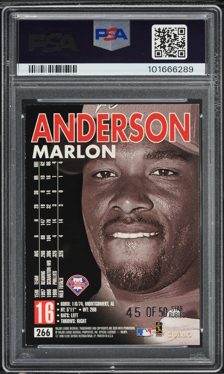 1999 Skybox Premium Star Rubies Marlon Anderson ROOKIE /50 #266 PSA 7 NRMT