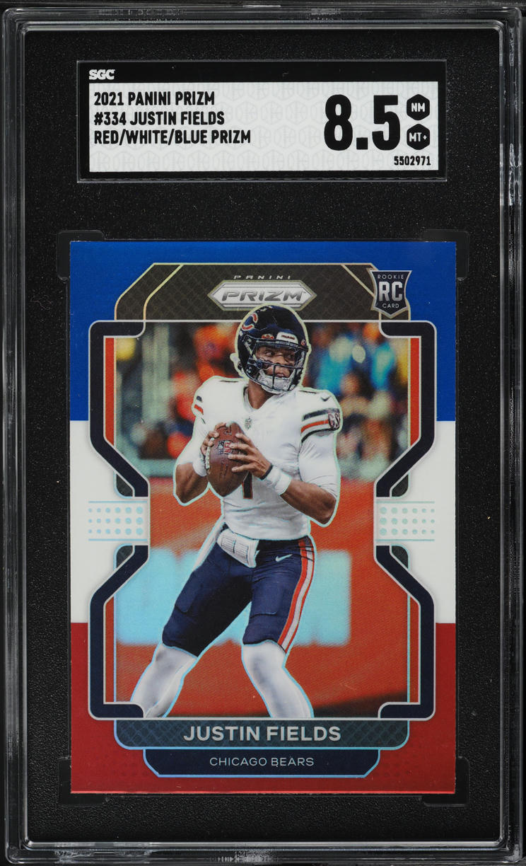 2021 Panini Prizm Red White Blue Justin Fields ROOKIE #334 SGC 8.5 NM-MT+