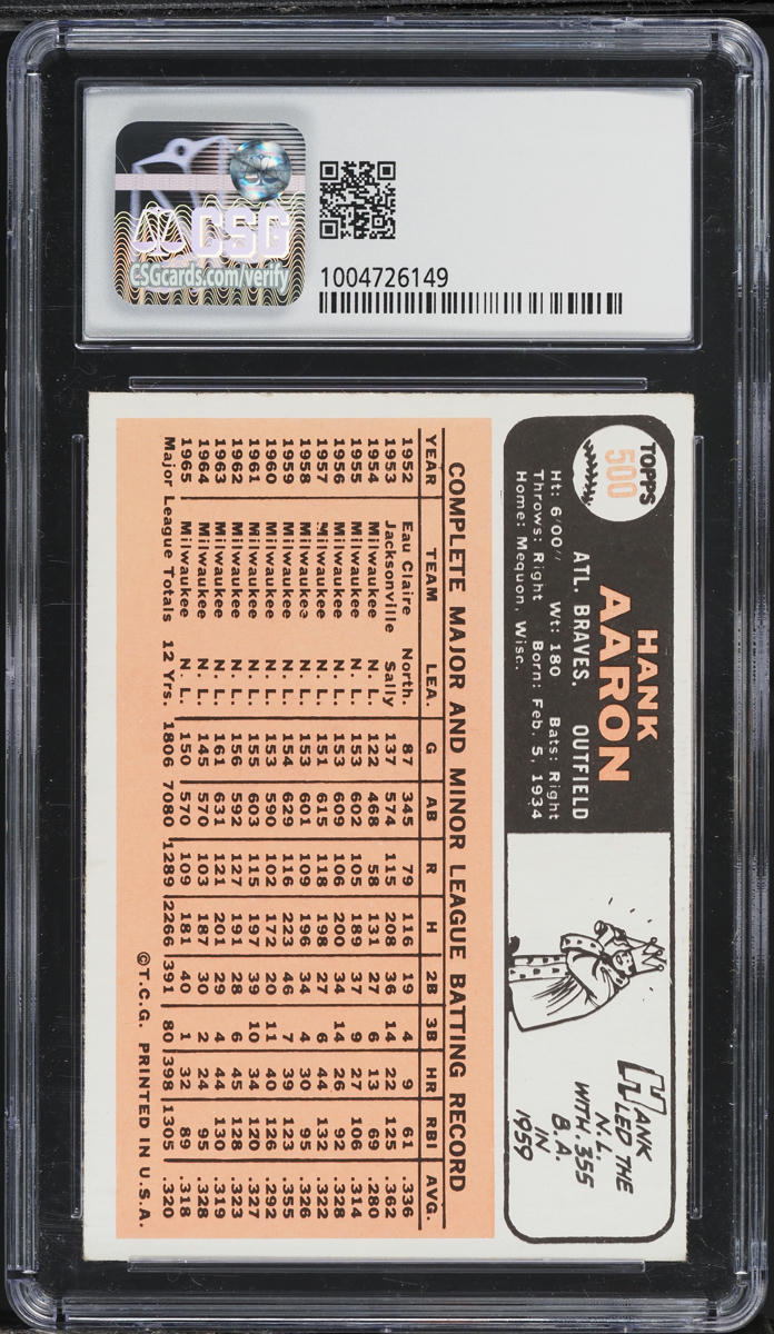 1966 Topps Hank Aaron #500 CSG 5.5 EX+
