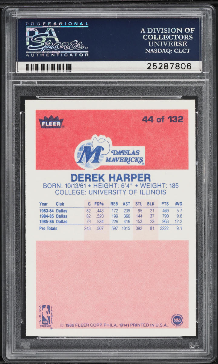 1986 Fleer Basketball Derek Harper ROOKIE #44 PSA 10 GEM MINT