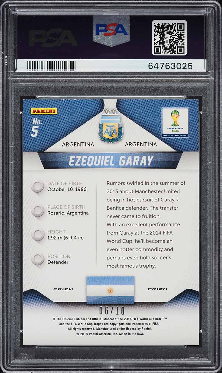 2014 Panini Prizm World Cup Gold Ezequiel Garay /10 #5 PSA 9 MINT