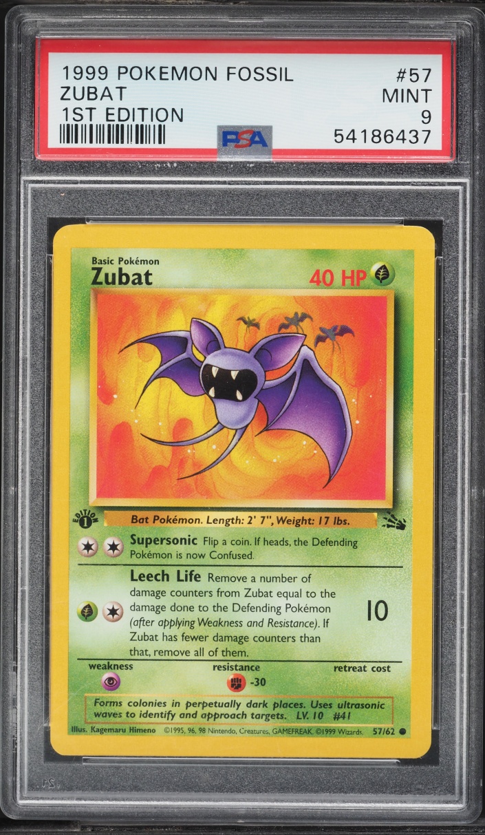1999 Pokemon Fossil 1st Edition Zubat #57 PSA 9 MINT