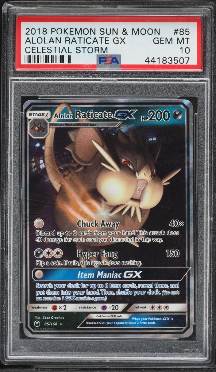 2018 Pokemon Sun & Moon Celestial Storm Alolan Raticate Gx #85 PSA 10 GEM MINT