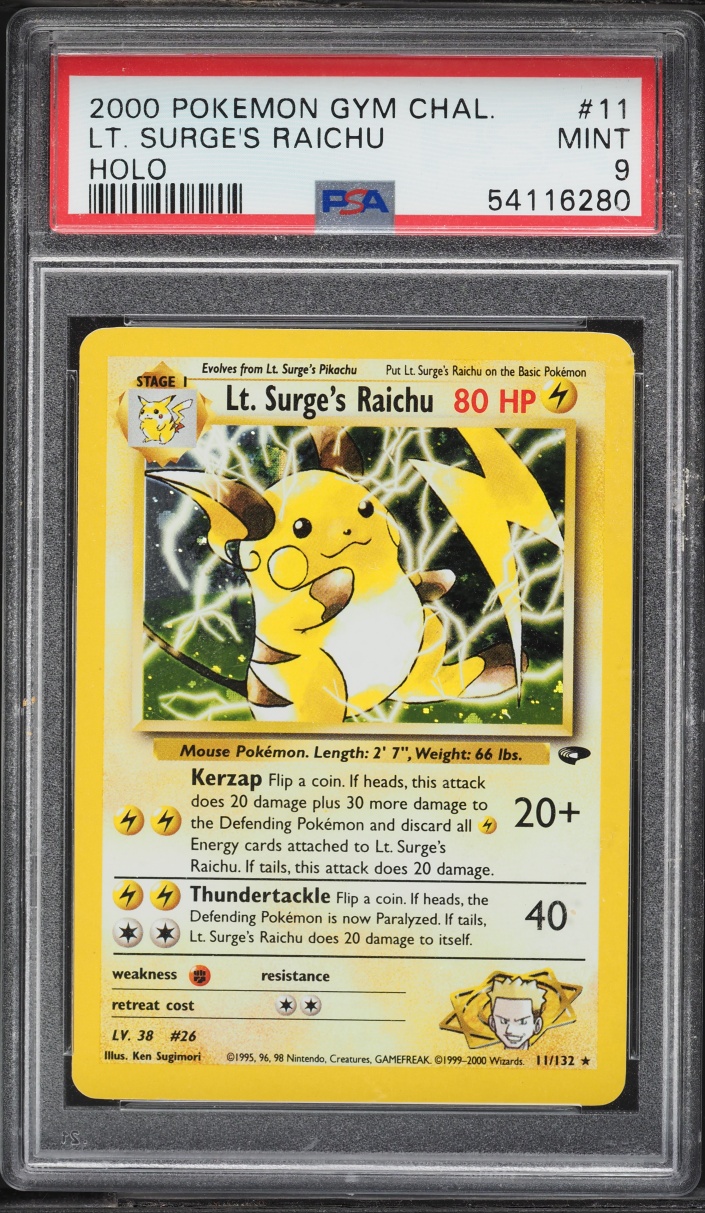 2000 Pokemon Gym Challenge Holo Lt. Surge's Raichu #11 PSA 9 MINT