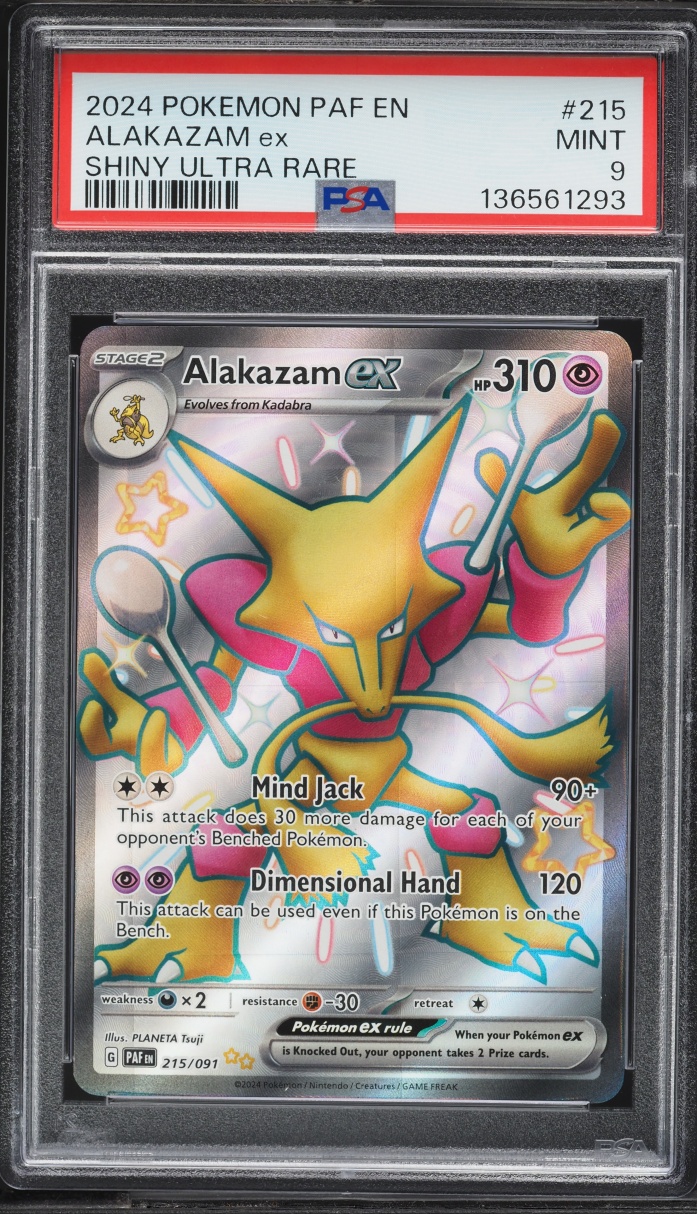 2024 Pokemon Scarlet & Violet Paldean Fates Full Art Alakazam ex #215 PSA 9 MINT