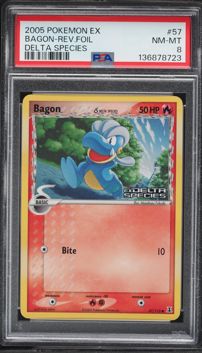 2005 Pokemon EX Delta Species Reverse Holo Bagon #57 PSA 8 NM-MT