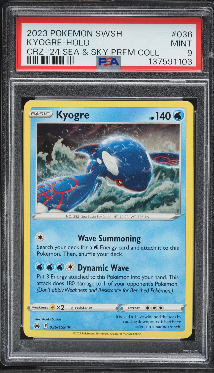 2023 Pokemon SWSH Crown Zenith Sea & Sky Premium Collection Holo Kyogre #36 PSA 9 MINT